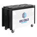 A black and white Arctic mobile cooler with black wheels.