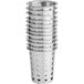 A stack of perforated stainless steel cylinders.