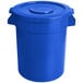 A blue plastic round ingredient storage bin with a lid.