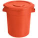 An orange plastic round ingredient storage bin with a lid.