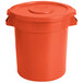 An orange plastic round ingredient storage bin with lid.