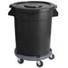 A black mobile ingredient storage bin with lid on wheels.