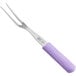 A Mercer Culinary Millennia pot fork with a purple handle.