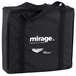 A black bag with a white logo on it.