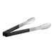 Vollrath Jacob's Pride tongs with a black handle and silver scalloped ends.