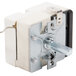A white metal and plastic Galaxy countertop food warmer thermostat with a metal knob.