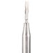 A close up of a silver metal tip on a white background.