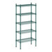 A Regency green wire shelving unit with five shelves.