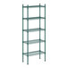 A Regency green wire shelving unit with five shelves.