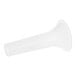 A white plastic sausage stuffer tube for a meat grinder.