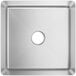 A white square stainless steel sink bowl with a circle in the center.