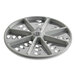 A round metal grating and shredding disc with a central hub and multiple holes, designed for use with the AvaMix Goliath Series food processors.