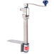 An Edlund commercial can opener with a stainless steel base and a blue handle.