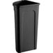 A black plastic Lavex corner round trash can.