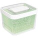 An OXO green plastic rectangular produce container with a lid.