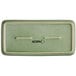 A sage green rectangular Acopa porcelain platter with a white border.