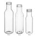 A group of clear plastic 12 oz. PET sauce bottles with white lids.