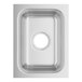 A white rectangular stainless steel sink bowl with a circle in the center.