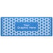 A sky blue hexagonal sign with white text.
