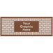 A brown square weave pattern partition panel with a white rectangular sign with the words "your graphic here" in white.