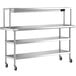 a metal shelf on wheels