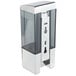 An Advance Tabco stainless steel wall mount soap dispenser with a clear container.