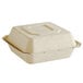 A white Tellus Products square clamshell container with a lid.