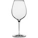 An Anchor Hocking Saporus wine glass with a clear stem and rim.