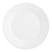 A close-up of an Acopa bright white stoneware plate with a wide white rim.