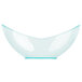 A clear bowl with a curved edge filled with a green plastic bowl.