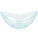 A clear bowl with a blue rim.