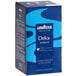 A blue and white box of Lavazza Dek decaf espresso pods.