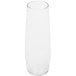 A clear plastic stemless champagne flute with a white background.
