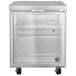 A silver stainless steel Hoshizaki undercounter refrigerator with a glass door.