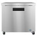 A stainless steel Hoshizaki undercounter refrigerator with a black handle.