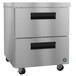 A stainless steel Hoshizaki undercounter freezer with two silver drawers on wheels.