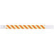 A white background with a white and orange striped border.