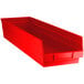 A Regency red plastic shelf bin with two compartments.