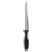 A Dexter-Russell V-Lo Scalloped Utility Knife with a black handle and silver blade.