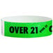 A green Carnival King wristband with black "OVER 21" text.