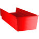 A red plastic Regency shelf bin with an open lid.