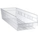 A clear plastic Regency shelf bin.