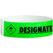 A green Carnival King paper wristband with black text that reads "DESIGNATED DRIVER"