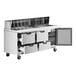 A stainless steel Beverage-Air refrigerated sandwich prep table with 4 drawers and 1 door.