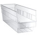 A clear plastic Regency shelf bin.