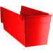 A red plastic Regency shelf bin with two compartments.