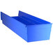 A blue plastic Regency shelf bin.