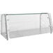 An Advance Tabco cafeteria food shield with clear plastic and glass shelves.