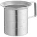 A silver aluminum Choice measuring cup with a handle.