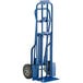 a blue hand truck with wheels